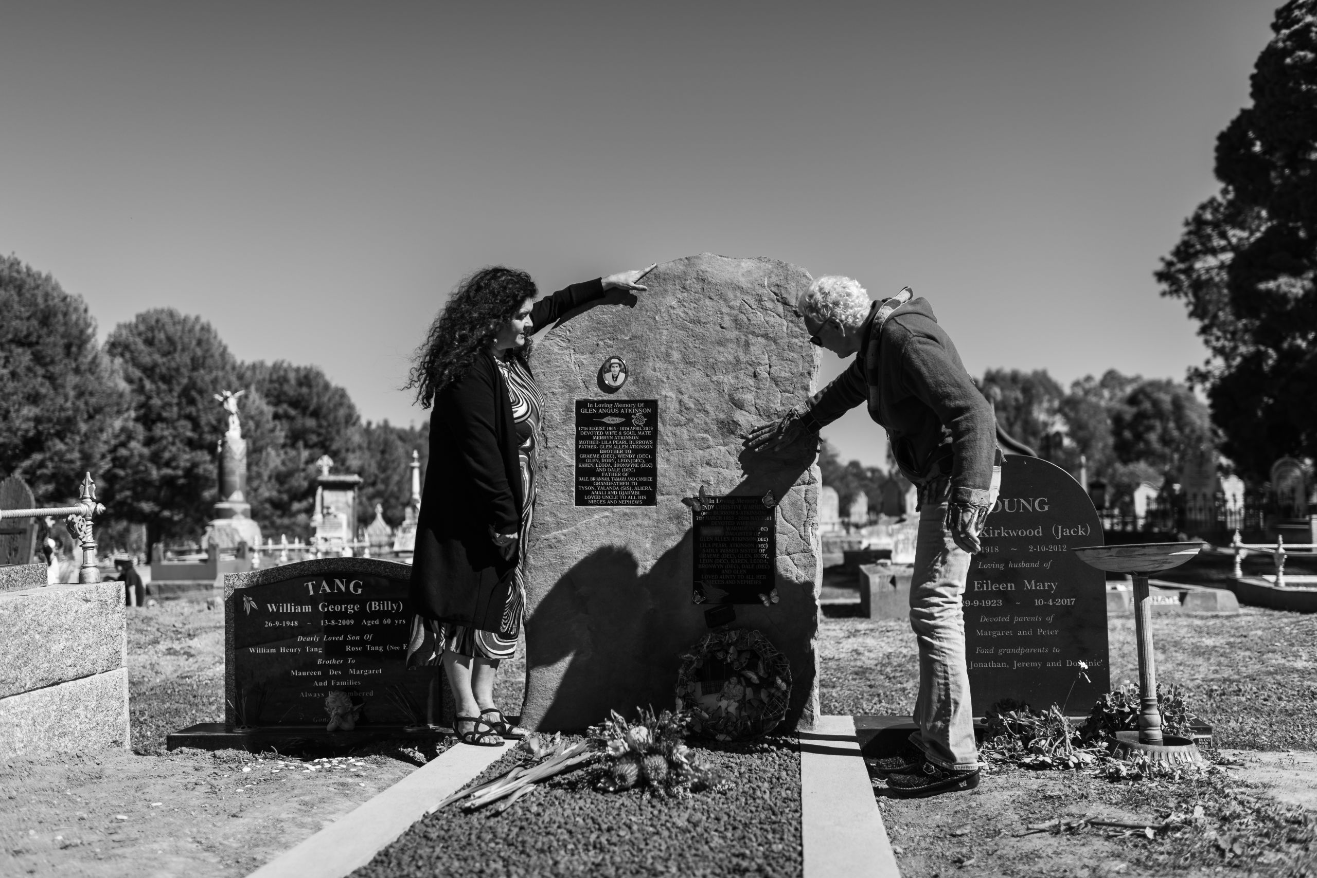 Glen's headstone has been erected and Merryn and Karen return together to Echuca Cemetery for its unveiling. 24 August 2019. Yorta Yorta Country (Echuca, VIC).