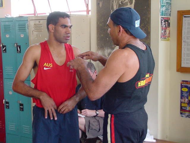Henry Collins with boxing coach Anthony "Tony" William Mundine OAM