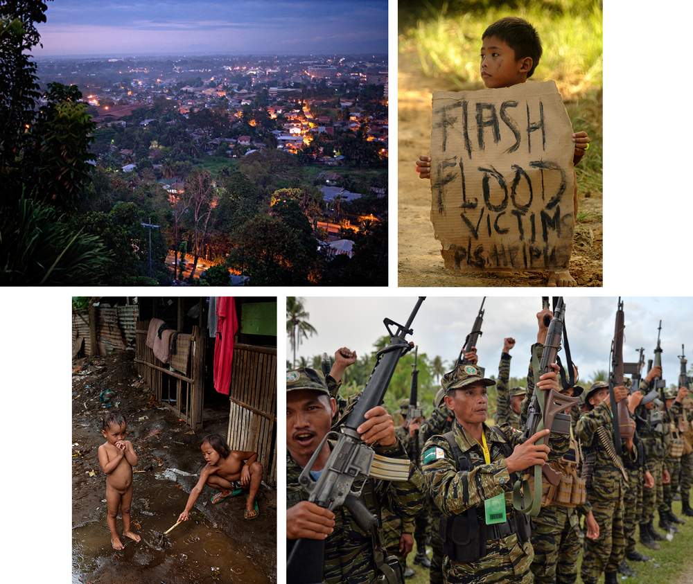 L-R from top, scenes from Mindanao: Cagayan de Oro, children in the city, rebels of the Moro Islamic Liberation Front. L-R from top, scenes from Mindanao: Cagayan de Oro, children in the city, rebels of the Moro Islamic Liberation Front.