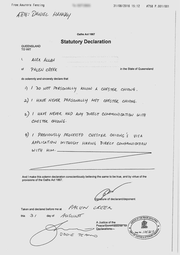 Read Alex Allan's statutory declaration. Read Alex Allan's statutory declaration.