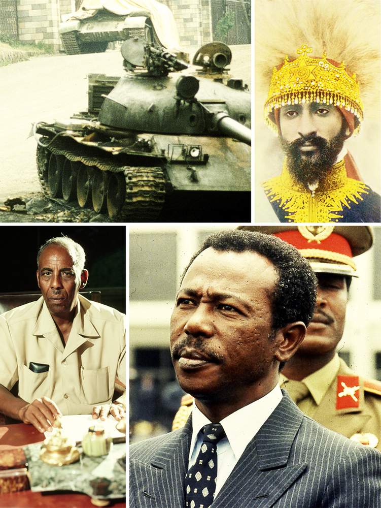 Top row: A T-62 tank outside Ethiopia's presidential palace in 1974 (MSgt Ed Boyce, US DoD) and a portrait of deposed Emperor Haile Selassie (Mary Evans Picture Library).Bottom row: Former Somali President Mohamed Siad Barre (Kevin Fleming\/Corbis via Getty Images) and former Ethiopian President Mengistu Haile Marian (AP Photo\/Aris Saris). Top row: A T-62 tank outside Ethiopia's presidential palace in 1974 (MSgt Ed Boyce, US DoD) and a portrait of deposed Emperor Haile Selassie (Mary Evans Picture Library).Bottom row: Former Somali President Mohamed Siad Barre (Kevin Fleming\/Corbis via Getty Images) and former Ethiopian President Mengistu Haile Marian (AP Photo\/Aris Saris).