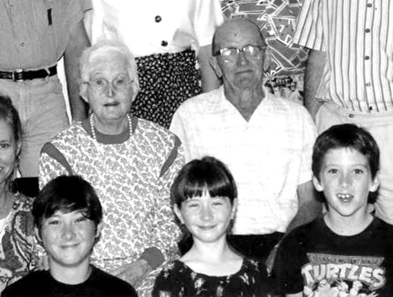 Siblings (front row L-R) George, Kathleen and Antony Christensen, with their grandparents (back row L-R) Eileen and Tony Christensen in the 1980s. Siblings (front row L-R) George, Kathleen and Antony Christensen, with their grandparents (back row L-R) Eileen and Tony Christensen in the 1980s.