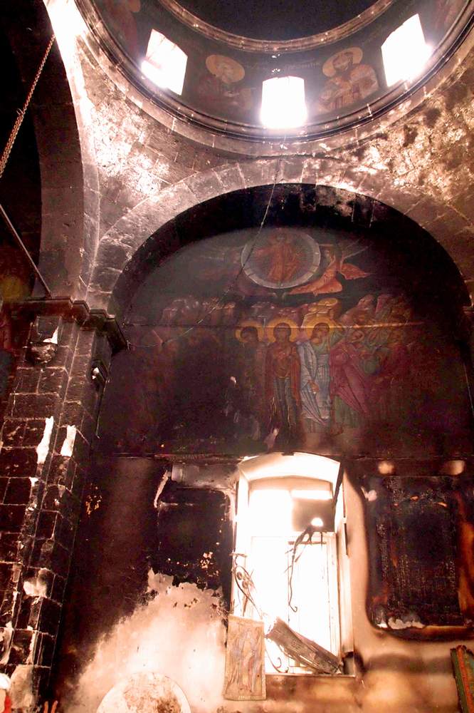 A burnt-out church in Maloula, Syria. A burnt-out church in Maloula, Syria.