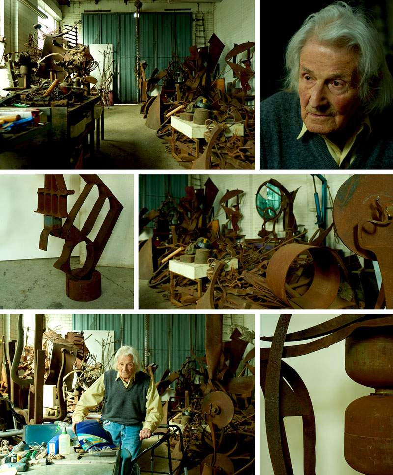 Erwin Fabian with the &quot;bits and pieces&quot; in his North Melbourne studio.