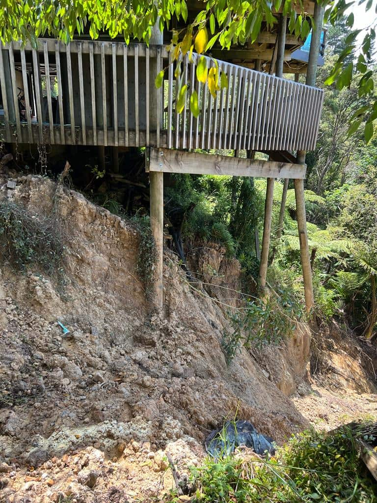 The house of Liesbeth Jong is in danger after land slides caused by cyclone Gabrielle, 14/02/2023