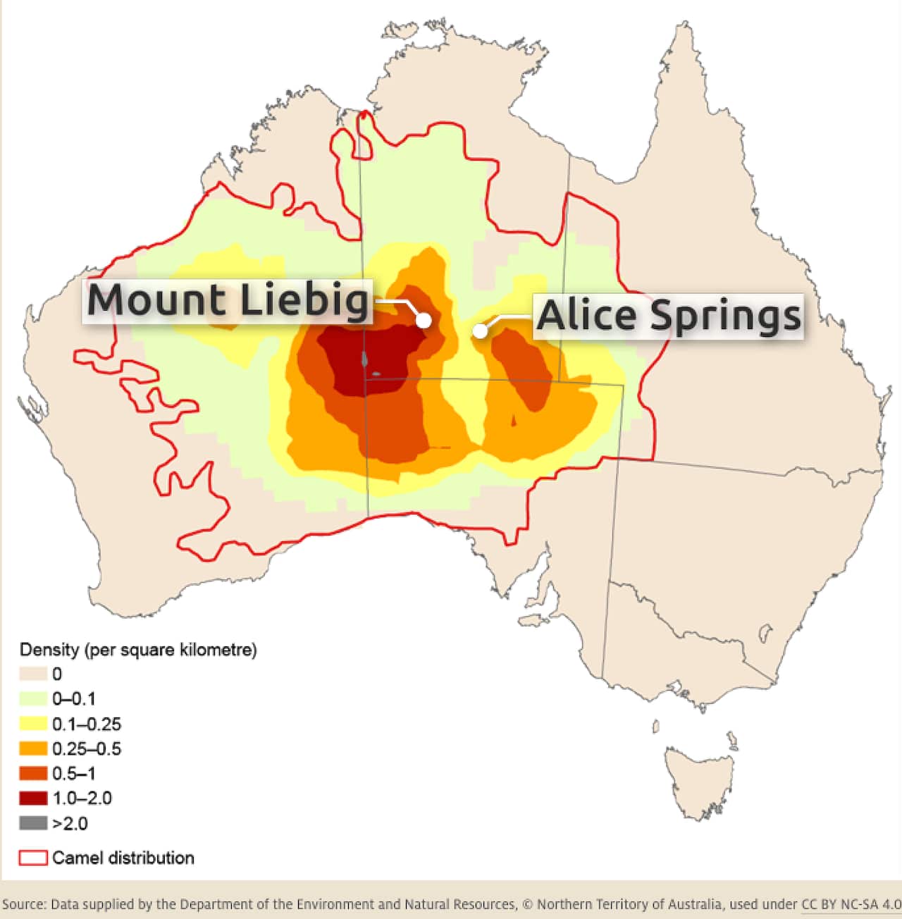 Un mapa que muestra la distribución de los camellos.