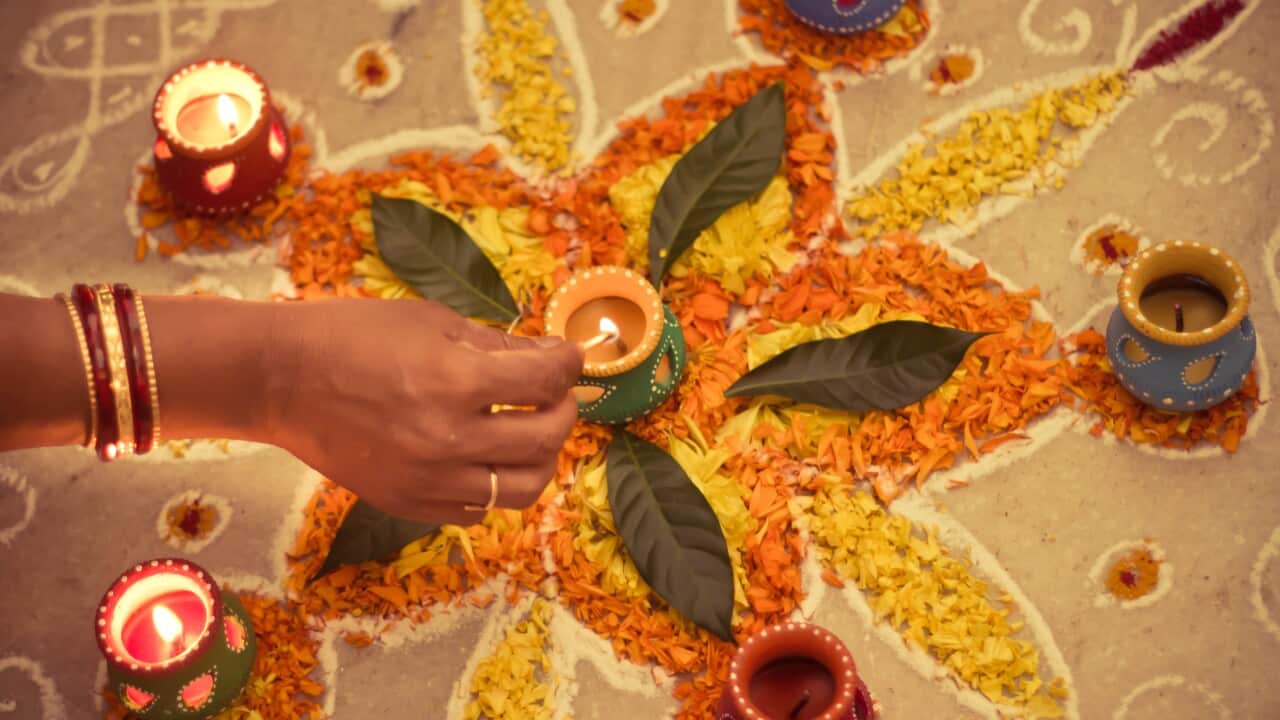 Rangoli with diyas