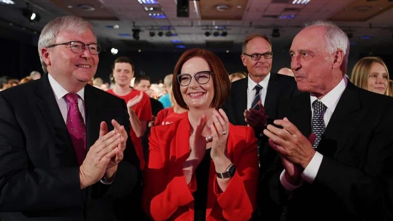 Former Prime Ministers Kevin Rudd, Julia Gillard and Paul Keating