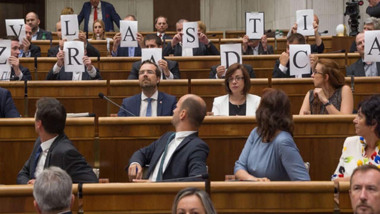 ,,A Nation Traitor" appeared during Andrej Kiska speech in Slovak Parliament