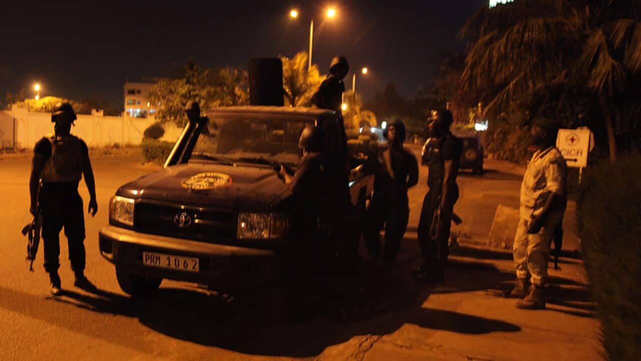 Mali troops near the EU military mission in Bamako, Mali