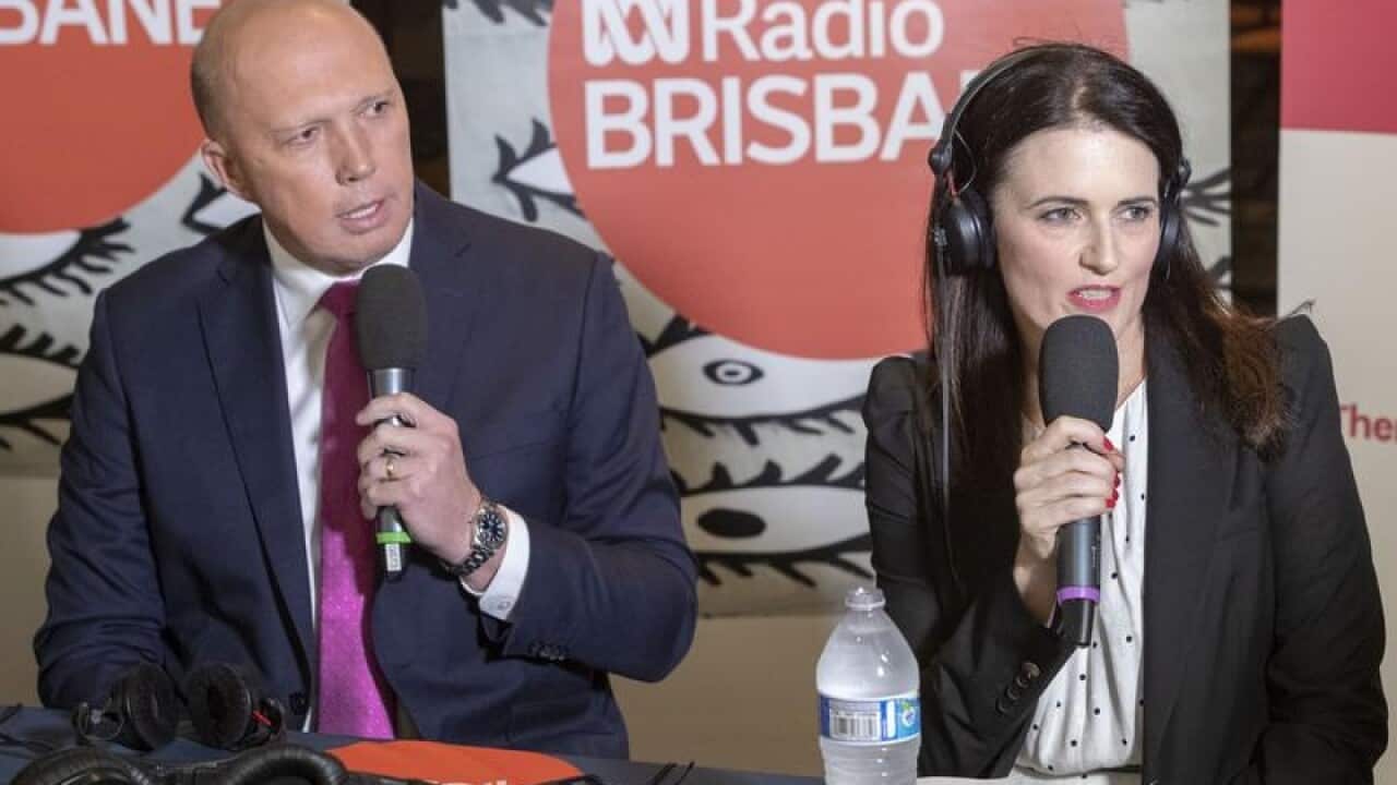 Peter Dutton and Labor candidate Ali France at a radio debate.