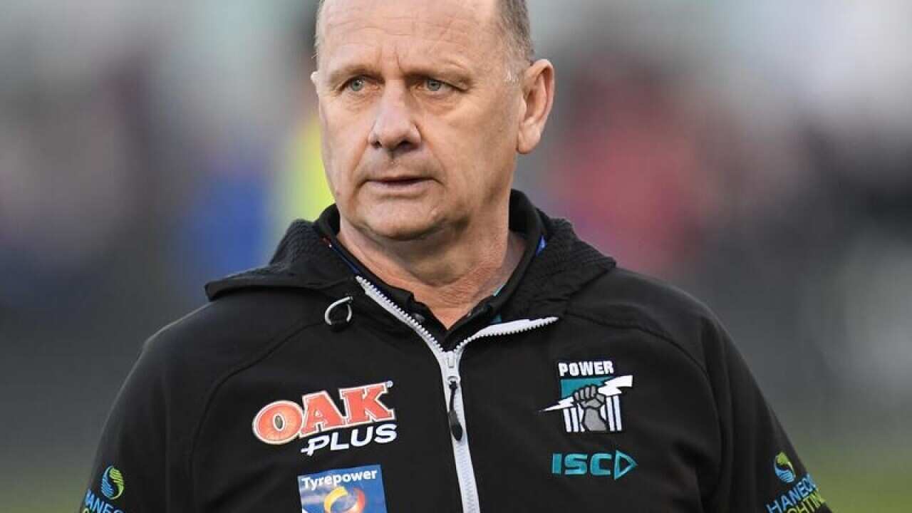 Coach of the Power Ken Hinkley is seen during Round 19.
