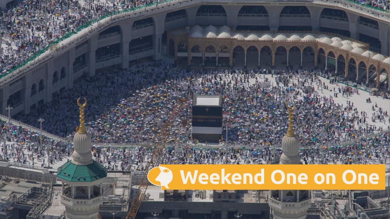 Muslim pilgrims circle the Kaaba, the cubic building at the Grand Mosque, during the annual Hajj pilgrimage (AAP).jpg