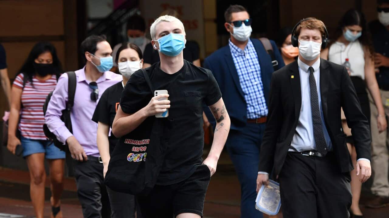 People are seen returning to the CBD in Brisbane after the three-day lockdown, Tuesday 12 January, 2021. 