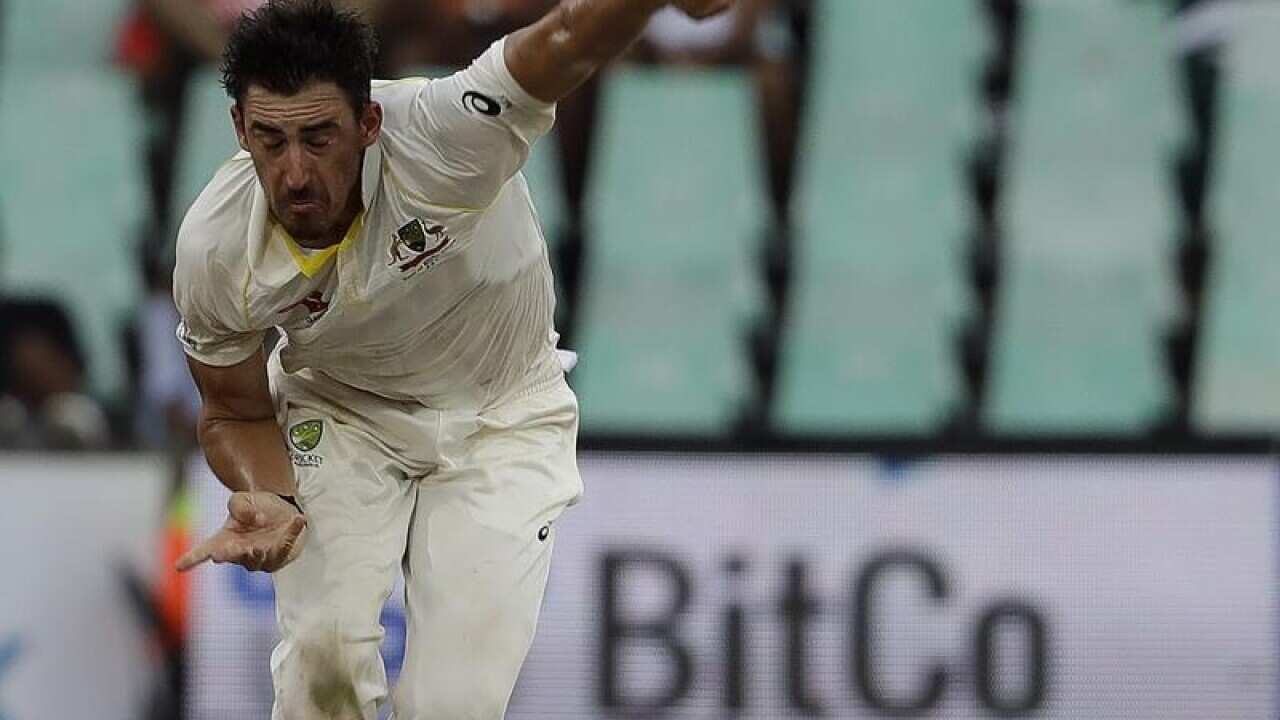 Mitchell Starc bowls during a cricket match against South Africa.