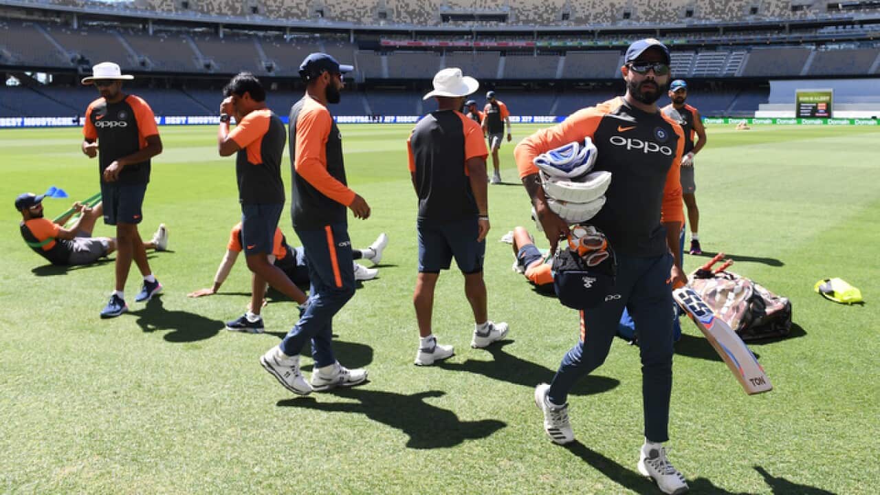 Indian cricketers at a training session for the Perth test