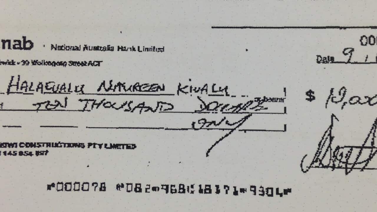 A cheque addressed to Halafihi "Fihi" Kivalu