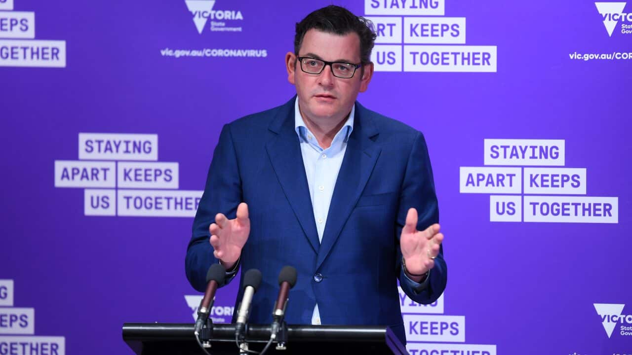 Victorian Premier Daniel Andrews addresses the media during a press conference in Melbourne, Tuesday, September 22, 2020. Victoria has recorded 28 new cases of coronavirus and three deaths in the past 24 hours. (AAP Image/James Ross) NO ARCHIVING