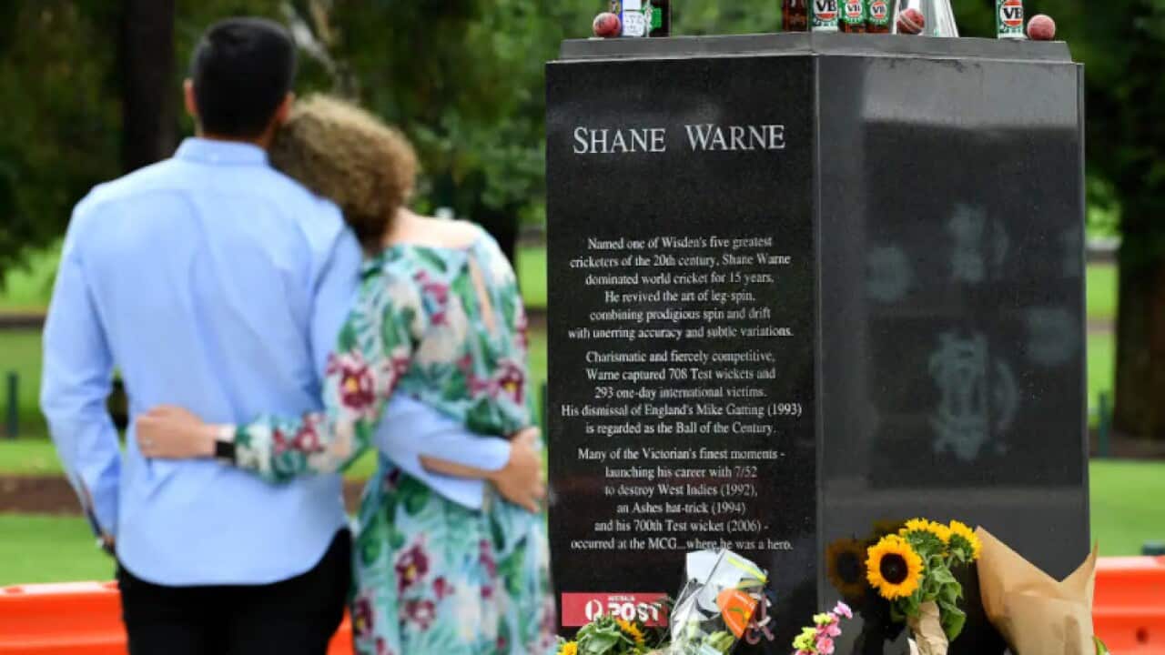 Tributes to cricketer Shane Warne outside the MCG in Melbourne.