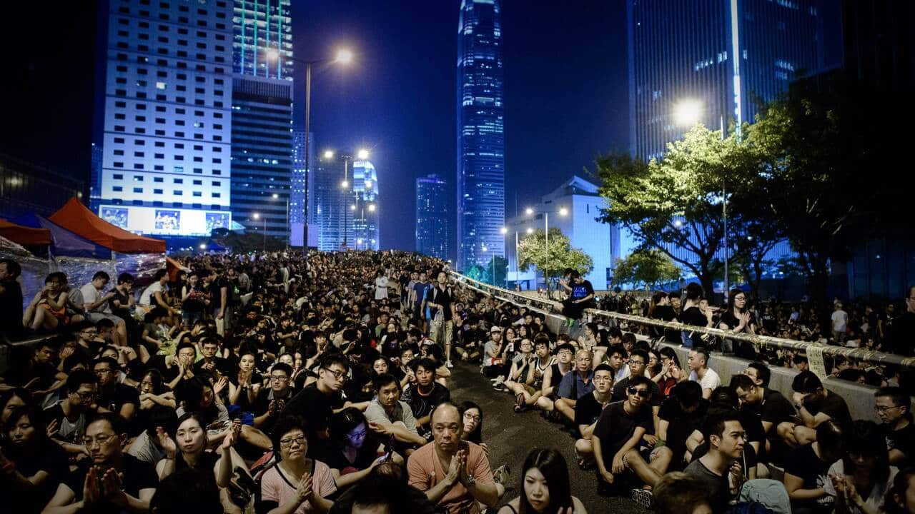 Pro-democracy demonstrators at a night rally