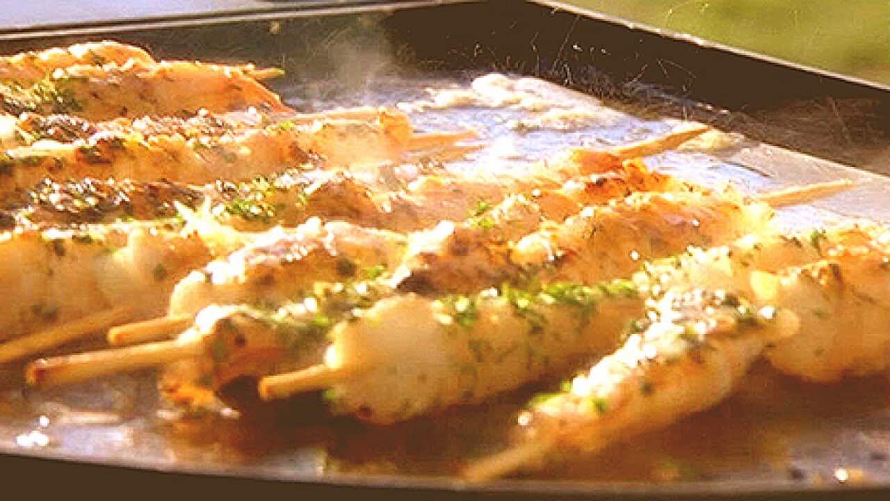 Barbecued prawns
