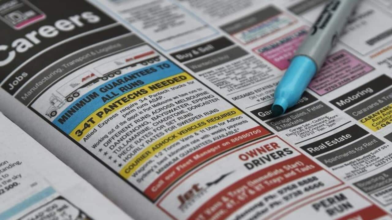 A classifieds job section in a newspaper