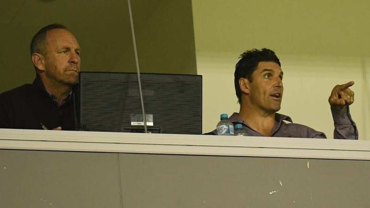 Manly assistant coach John Cartwright and head coach Trent Barrett