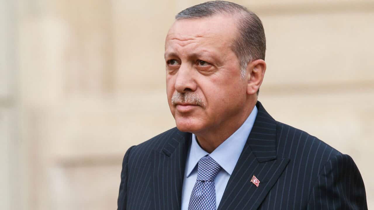 Turkish President Recep Tayyip Erdogan arrives at the Elysee palace in Paris for a meeting with his French counterpart on January 5, 2018.