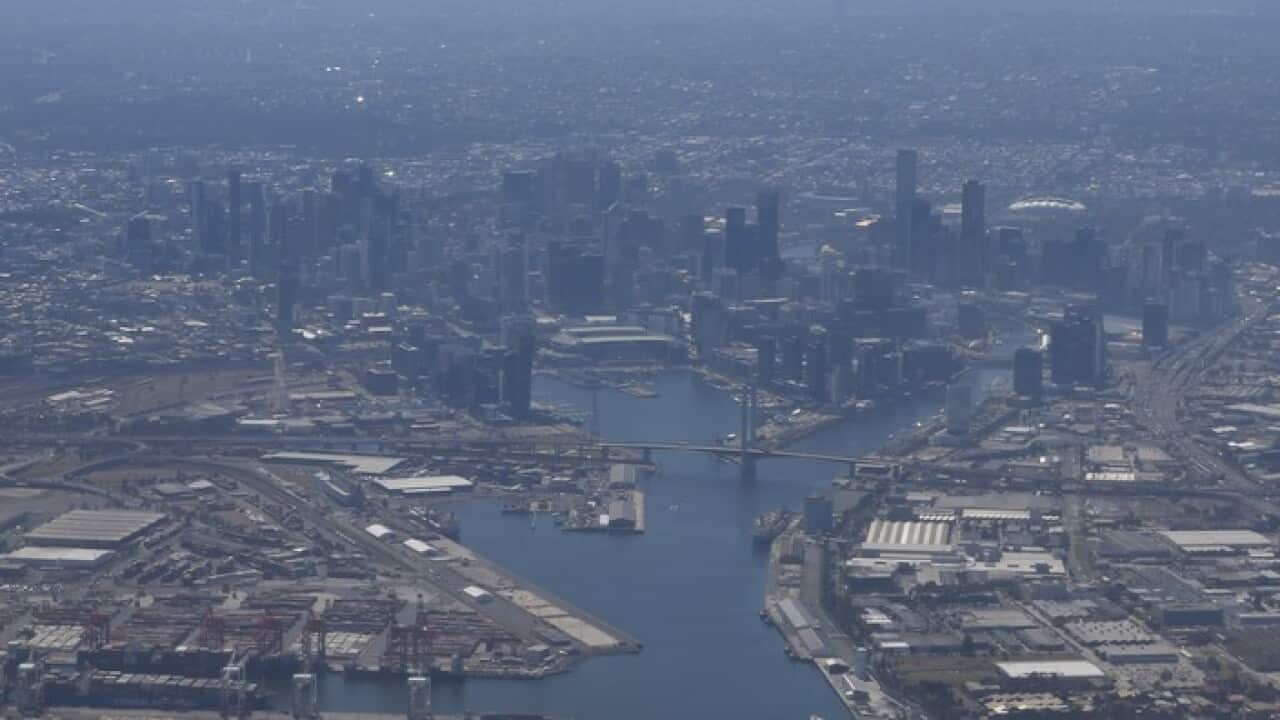 An aerial view of central Melbourne