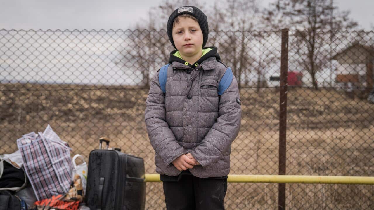 Seven years old David from Chernivtsi, Ukraine, was accompanied across the Romanian border on February 27, 2022, by his grandmother.