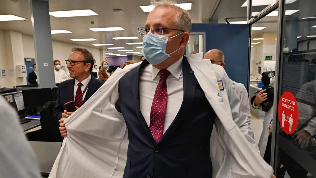 Prime Minister Scott Morrison tours the AstraZeneca laboratories in Macquarie Park, Sydney.