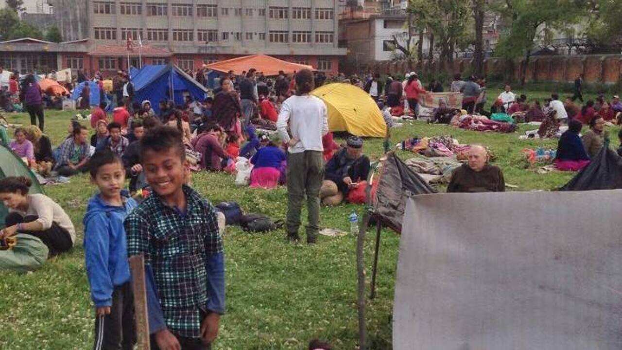 Earthquake survivors in Kathmandu have created camps in outdoor spaces.