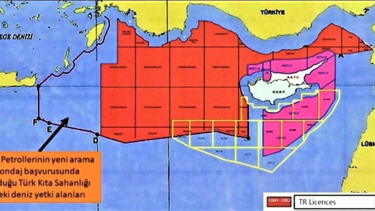 Μέρος χάρτη της Τουρκίας για το "μοίρασμα" της θαλάσσιας περιοχής της ανατολικής Μεσογείου με την Λιβύη.