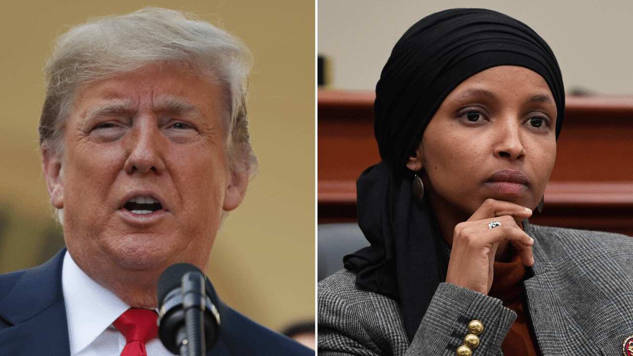 Donald Trump has mocked Muslim Congresswoman Ilhan Omar in a speech to Jewish Republicans.