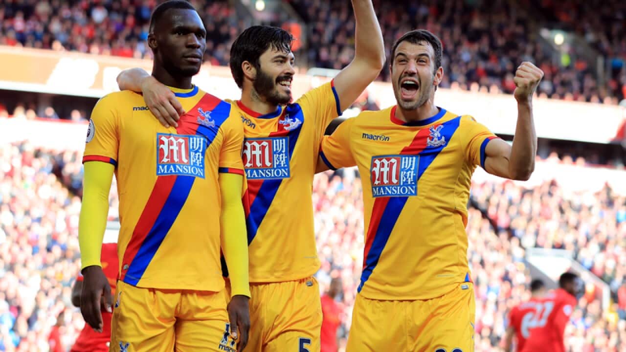 Crystal Palace's Christian Benteke celebrates scoring