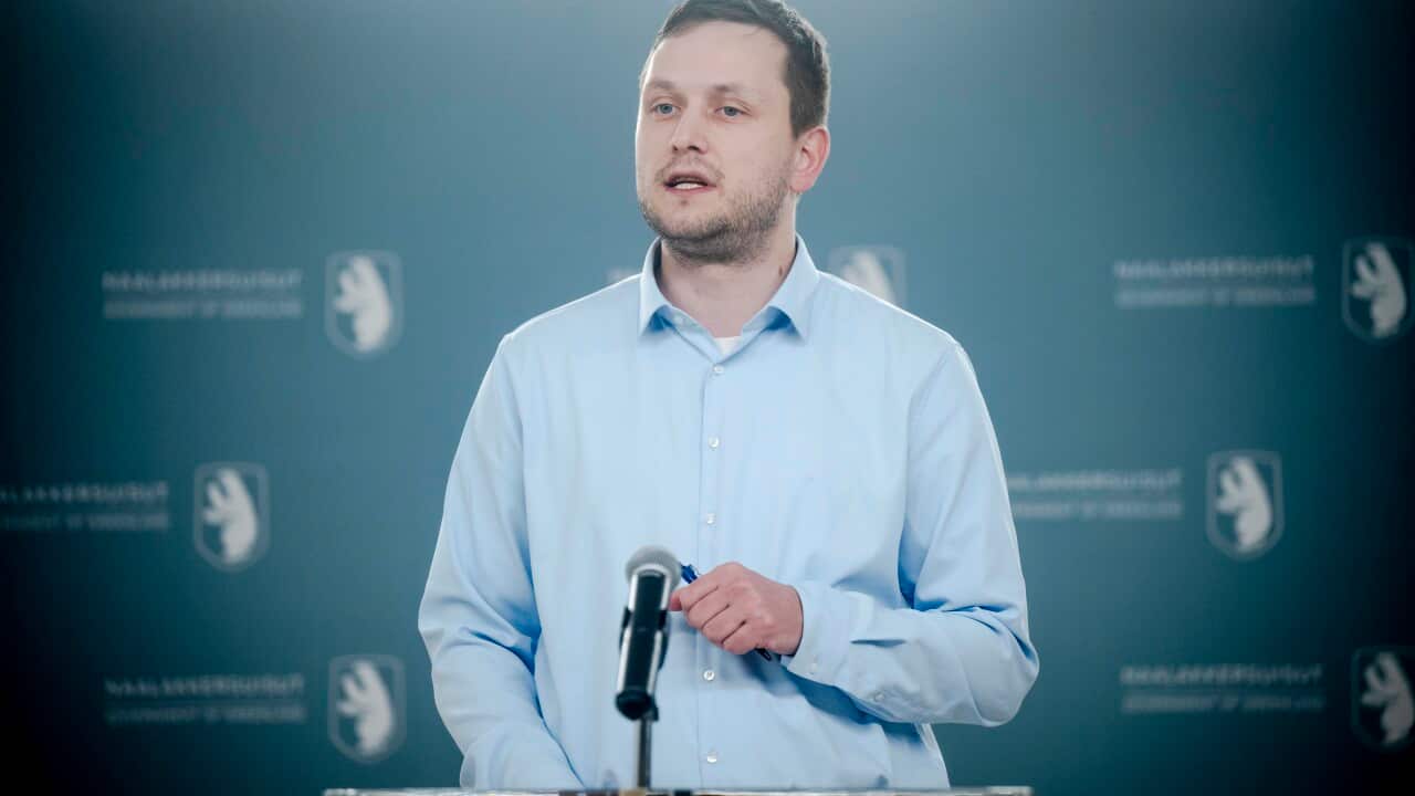 Greenland's Prime Minister Jens-Frederik Nielsen holds a press conference in Nuuk