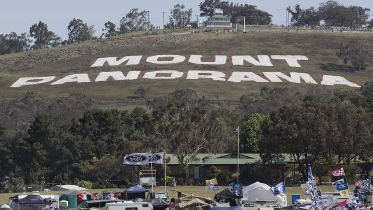 A general view of the campgrounds at Mount Panorama in Bathurst.