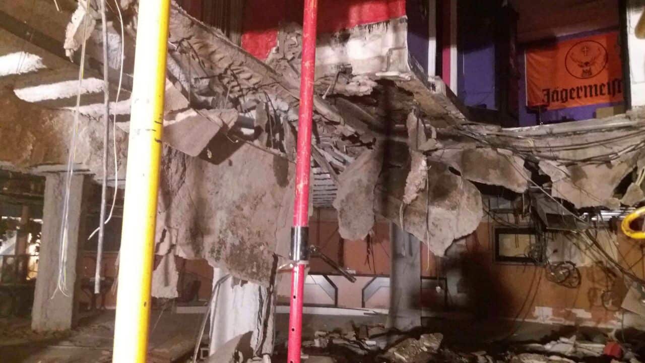 A handout photo made available by Tenerife's Firefighters shows the collapsed floor at the disco club 'Butterfly' in Tenerife, Spain.