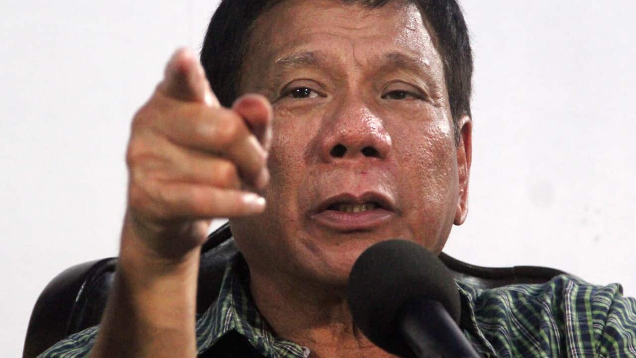 Filipino president-elect Rodrigo Duterte speaking during a press conference in Davao City, southern Philippines, 31 May 2016.