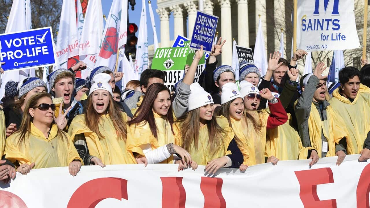 March for Life campaigners take to the streets near the Supreme Court in Washington.