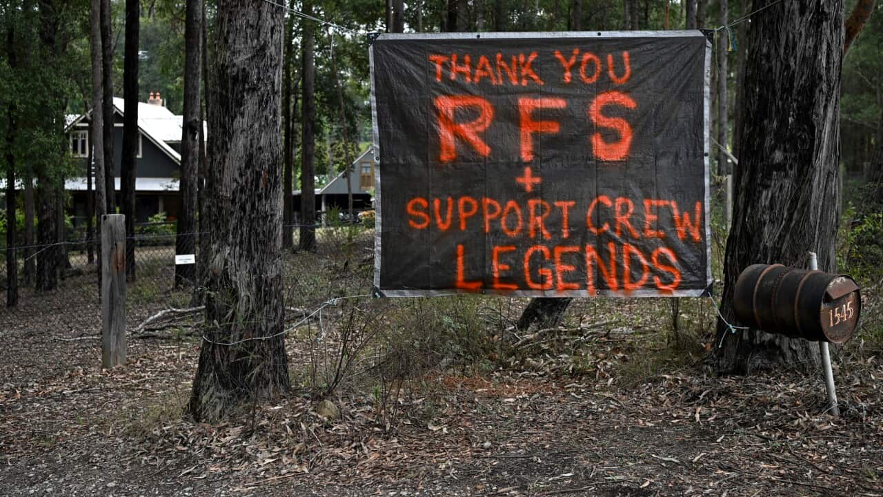 A sign thanking Rural Fire Service members at a property at Kurrajong, NSW