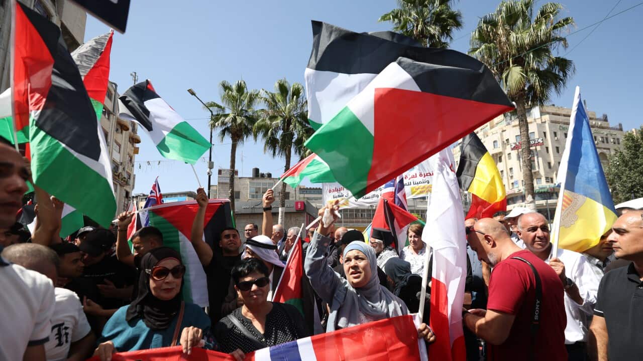 Palestinians rally in Ramallah following recognition of Palestinian state by several Western countries