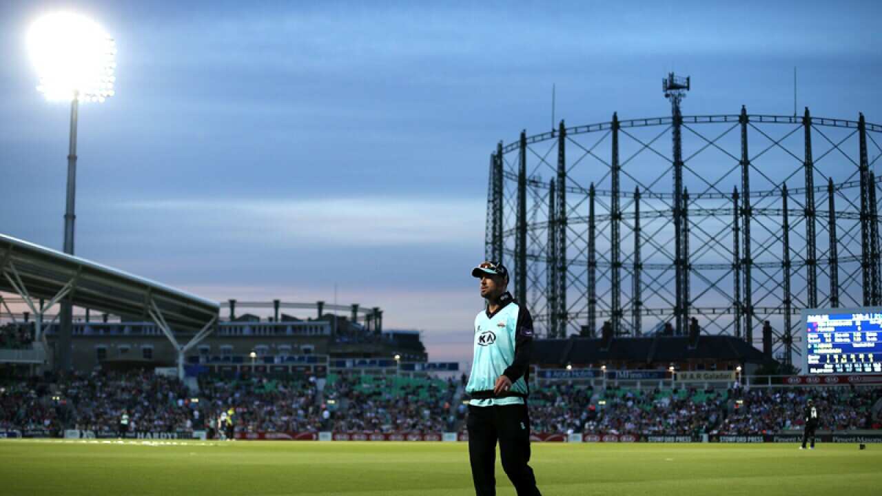Kevin Pietersen fields on the boundary during the match