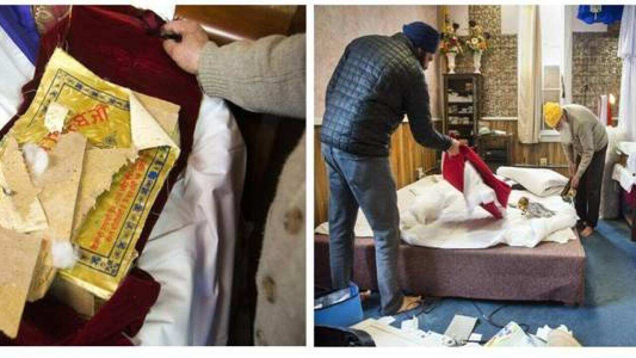 Damaged Sikh holy book and vandalised Sikh temple in Washington