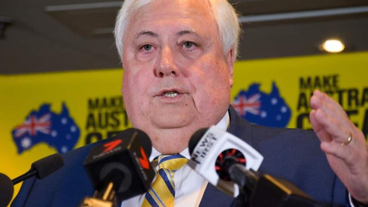 UAP leader Clive Palmer speaks to media in Perth.