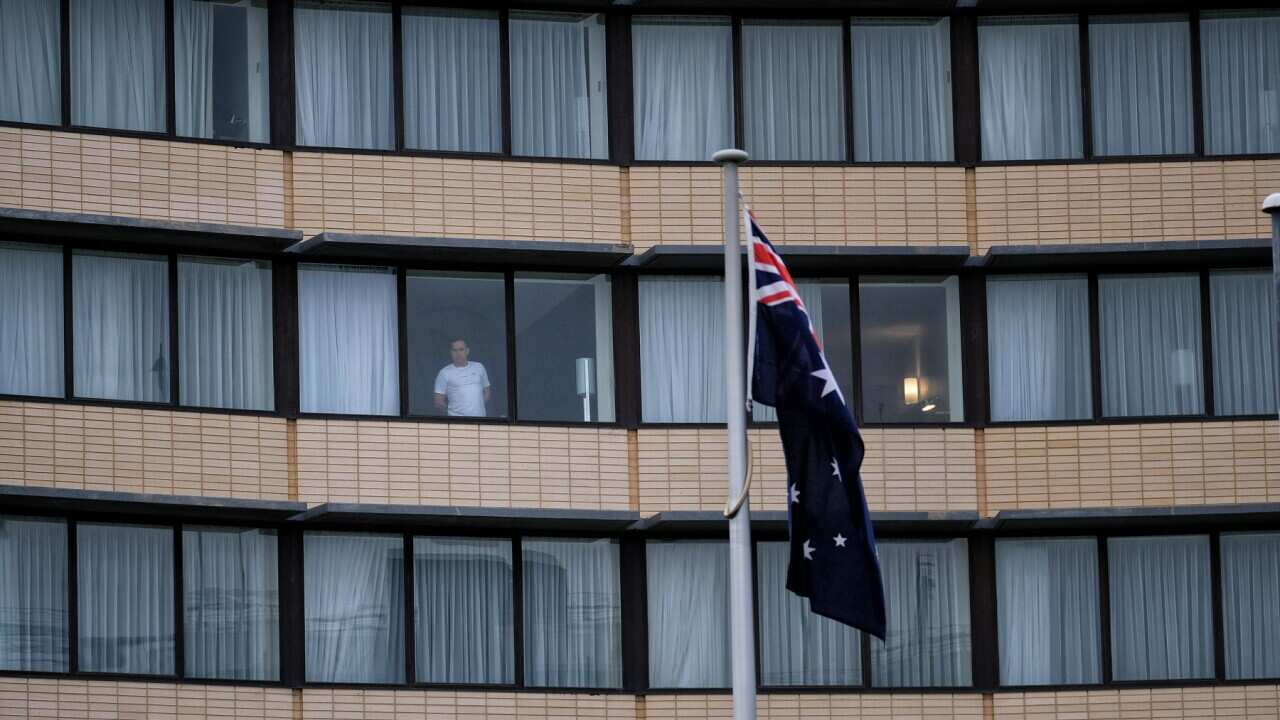 A hotel guest is seen at the Holiday Inn at Melbourne Airport
