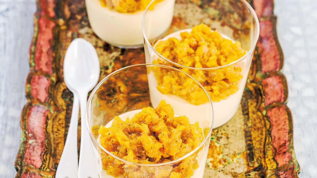 Lime and Basil Cream with Persimmon & Black Pepper Compote.