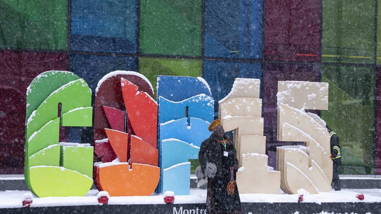 Delegates take photos outside a UN conference on biodiversity.