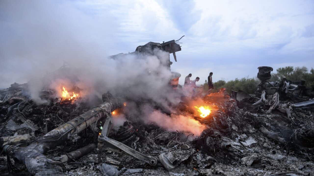 Debris of the Boeing 777, Malaysia Airlines flight MH17, which crashed during flying over the eastern Ukraine region near Donetsk, Ukraine.