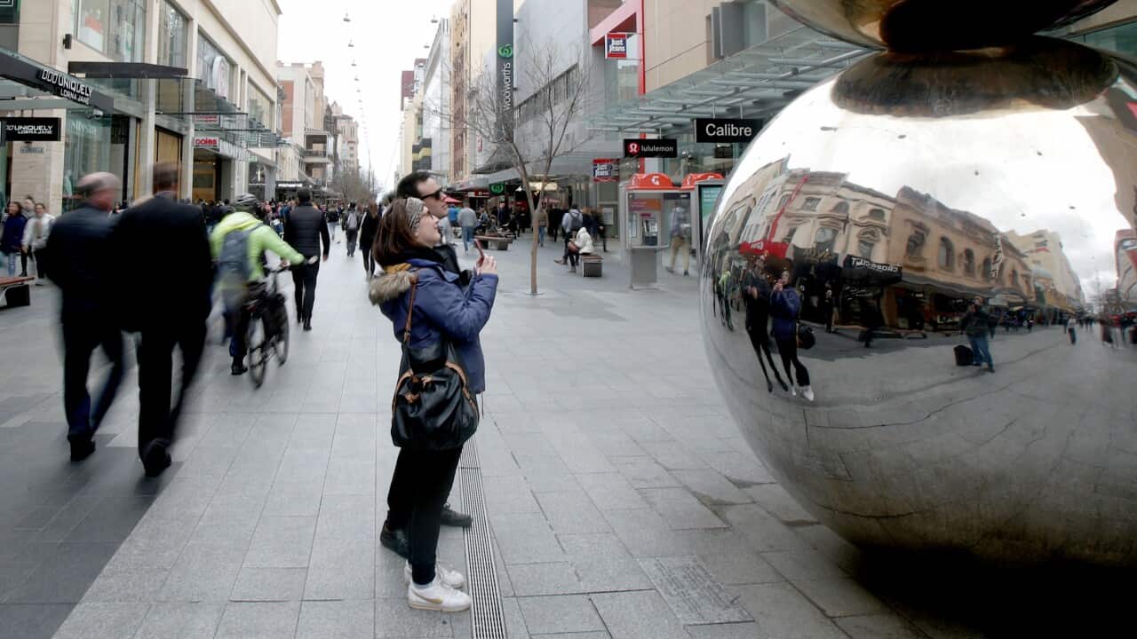 Pedestrians at the Rundle Mall in Adelaide.